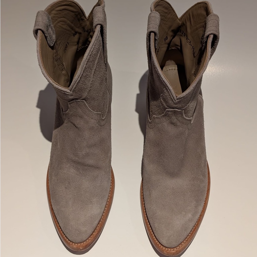 Tecovas Gray-Taupe Suede Short Western Booties - Picture 3 of 7